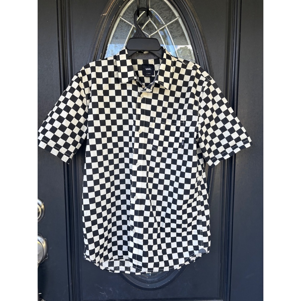 Vans Kids XL Black White Checkerboard Short Sleeve Button Down Skater Shirt
